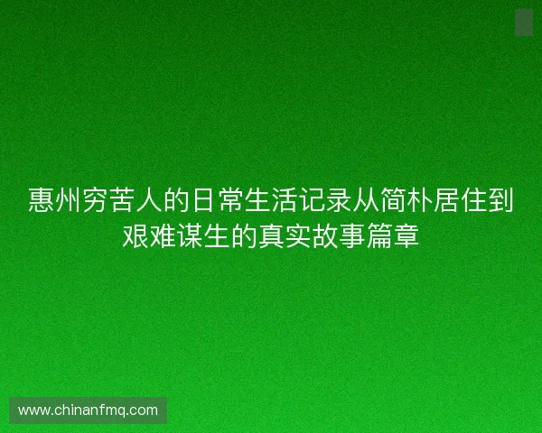 惠州穷苦人的日常生活记录从简朴居住到艰难谋生的真实故事篇章 惠州穷苦人的日常生活记录从简朴居住到艰难谋生的真实故事篇章